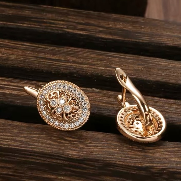 Vintage Zircon Oval Earrings 585 Rose Gold Women Luxury Earrings - Picture 5 of 6